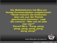 Die Mathelehrerin hat Mira am Vortag Zusatzaufgaben...