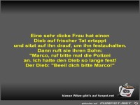 Eine sehr dicke Frau hat einen Dieb auf frischer Tat...