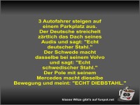 3 Autofahrer steigen auf einem Parkplatz aus