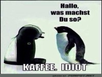 Penguin and Coffee Machine Conversation