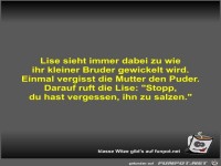 Lise sieht immer dabei zu wie ihr kleiner Bruder gewickelt