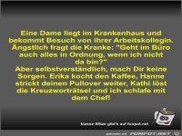 Eine Dame liegt im Krankenhaus und bekommt Besuch von ihrer