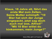 Klaus, 18 Jahre alt, f�hrt das erste Mal zum Zelten