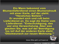 Ein Mann bekommt vom Blumenlieferdienst einen Blumenstrau�