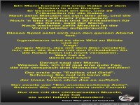 Ein Mann kommt mit einer Katze auf dem Rcken in eine Kneipe