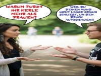 Lustige Diskussion zwischen Mann und Frau