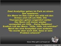 Zwei Analytiker gehen im Park an einem See spazieren