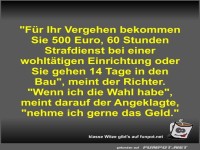 F�r Ihr Vergehen bekommen Sie 500 Euro