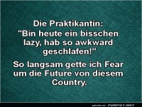 Praktikantin benutzt Denglisch im Alltag