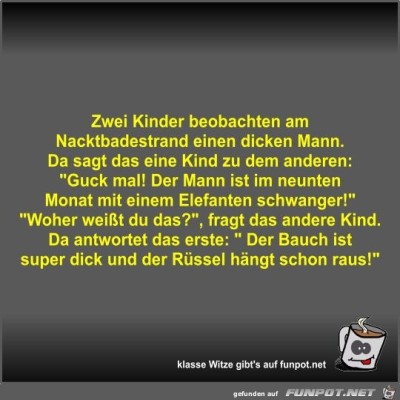 Zwei-Kinder-beobachten-am-Nacktbadestrand-einen-dicken-Mann.jpg von Fossy