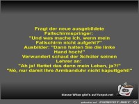 Fragt der neue ausgebildete Fallschirmspringer