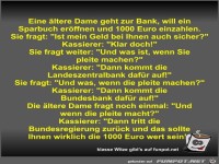 Eine ältere Dame geht zur Bank