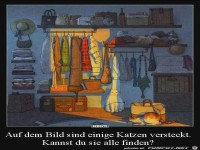 Auf dem Bild sind einige Katzen versteckt, siehst du sie?