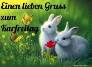 herz-Bild: S&uuml;&szlig;e Ostergr&uuml;&szlig;e mit Hasen und Schmetterlingen