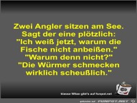 Zwei Angler sitzen am See