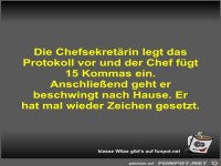 Die Chefsekret�rin legt das Protokoll vor und der Chef f�gt