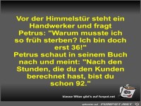Vor der Himmelstr steht ein Handwerker und fragt Petrus