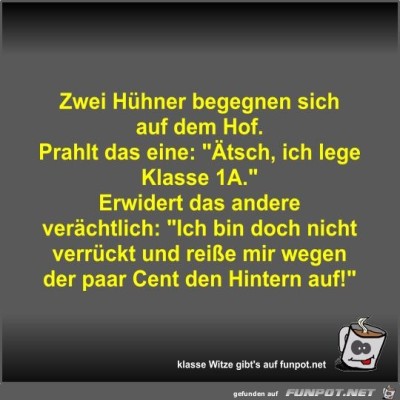 Zwei-H&uuml;hner-begegnen-sich-auf-dem-Hof.jpg von Fossy