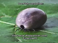 Humorvolles Bild von einer vollen Zecke