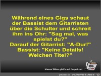 Während eines Gigs schaut der Bassist dem Gitarristen über