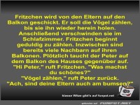 Fritzchen wird von den Eltern auf den Balkon geschickt