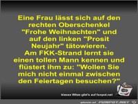 Eine Frau lässt sich auf den rechten Oberschenkel Frohe...