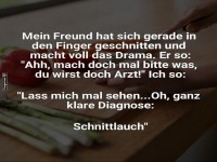 Witz �ber Finger schneiden und Schnittlauch