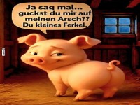 Freches Ferkel mit humorvoller Frage