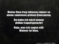 Der samtige Hausanzug: Ein Oma-Klassiker in Blau!