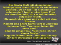 Ein Basler l�uft mit einem jungen Schimpansen durch Z�rich