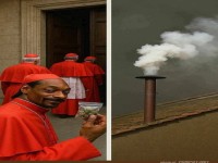 Humorvolles Kardinalbild mit rauchendem Schornstein