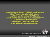 Hansi schie�t beim Fu�ball ein Eigentor