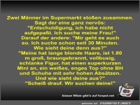 Zwei M�nner im Supermarkt sto�en zusammen