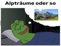 Frosch trumt von einer friedlichen Kuhlandschaft