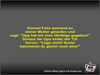 Kommt Felix weinend zu seiner Mutter gelaufen und sagt