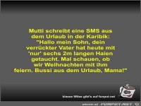 Mutti schreibt eine SMS aus dem Urlaub in der Karibik
