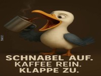 Vogel geniet seinen Morgenkaffee