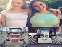 Zwei Frauen und zwei Traktoren