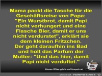 Mama packt die Tasche fr die Geschftsreise von Papa