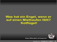 Was hat ein Engel, wenn er auf einen Misthaufen fällt?