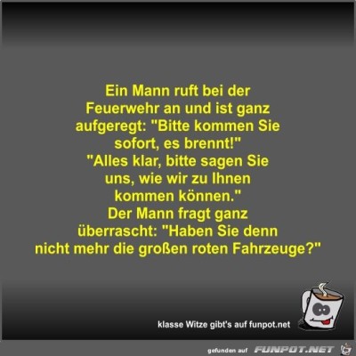 Ein-Mann-ruft-bei-der-Feuerwehr-an-und-ist-ganz-aufgeregt.jpg von Fossy