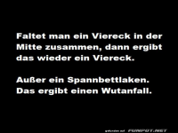 Komik ber Viereck und Spannbettlaken