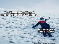Bergsteiger-Meme über morgendlichen Frost