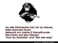 Lustige Warnung mit bewaffnetem Affen