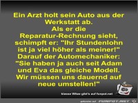 Ein Arzt holt sein Auto aus der Werkstatt ab