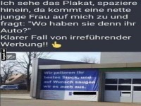 Irrefhrende Werbetuschung mit lustigem Plakat