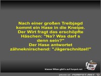 Nach einer groen Treibjagd kommt ein Hase in die Kneipe
