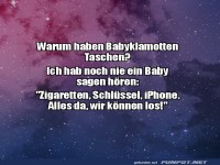 Witz über Taschen an Babykleidung