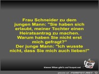 Frau Schneider zu dem jungen Mann