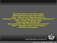 Der Sohn kommt von seiner ersten Woche Internat zur�ck nach